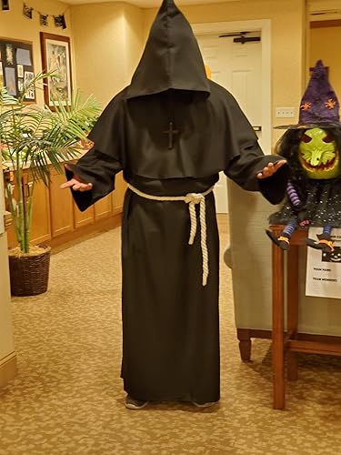 Miniatura 4 de JEGERMIG Disfraz de monje medieval con capucha, disfraz de monje renacentista, disfraz de Halloween, cosplay