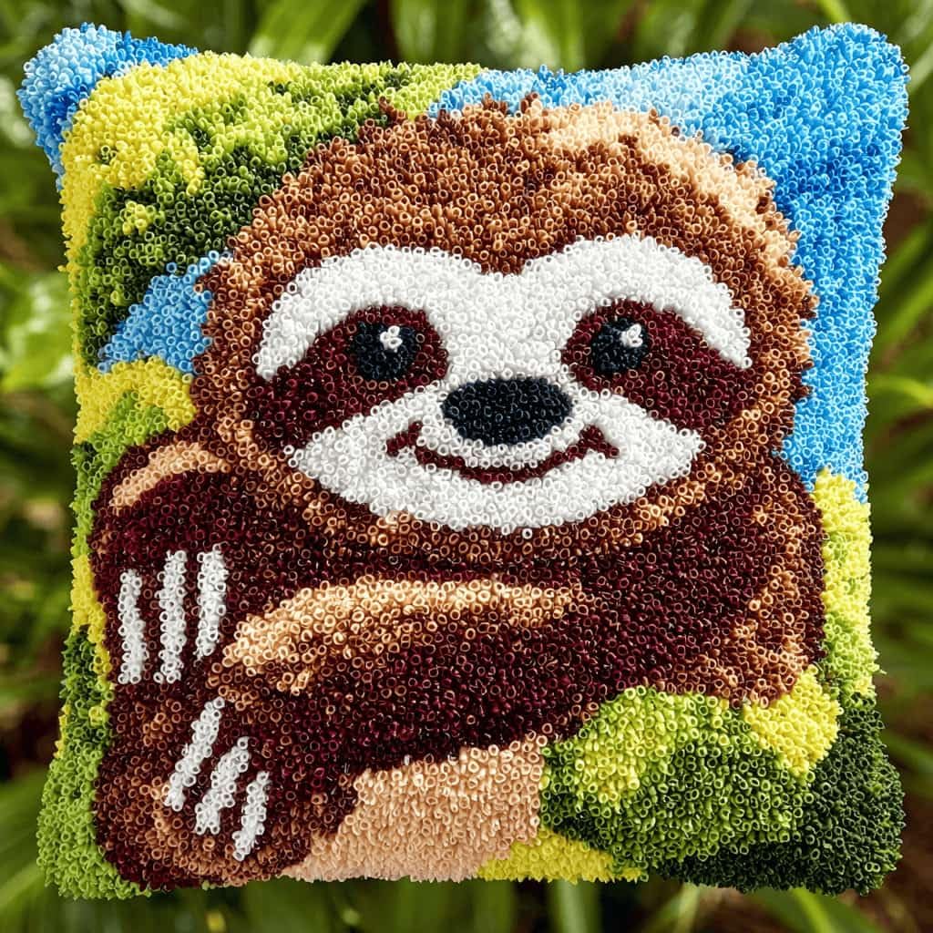 Kitquiver Latch Hook Cushion Kit,Sloth DIY Throw Pillow Cover 43X43Cm