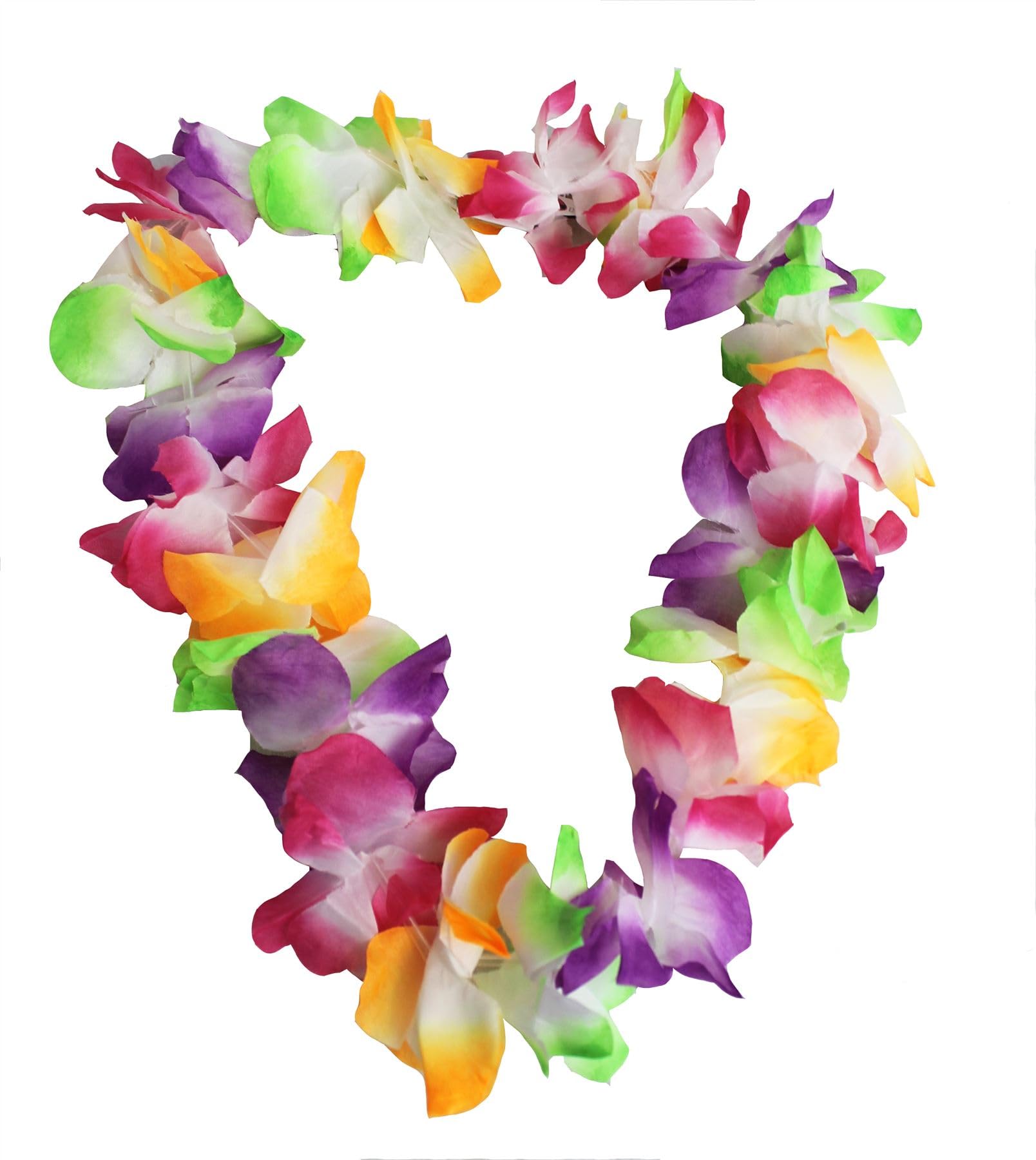 Hawaiian Lei Flower Necklace - Pack of 12 - Deluxe Thick Multicoloured Flower Necklace - Flower Garland Hawaii Hula Beach Party Fancy Dress Accessory