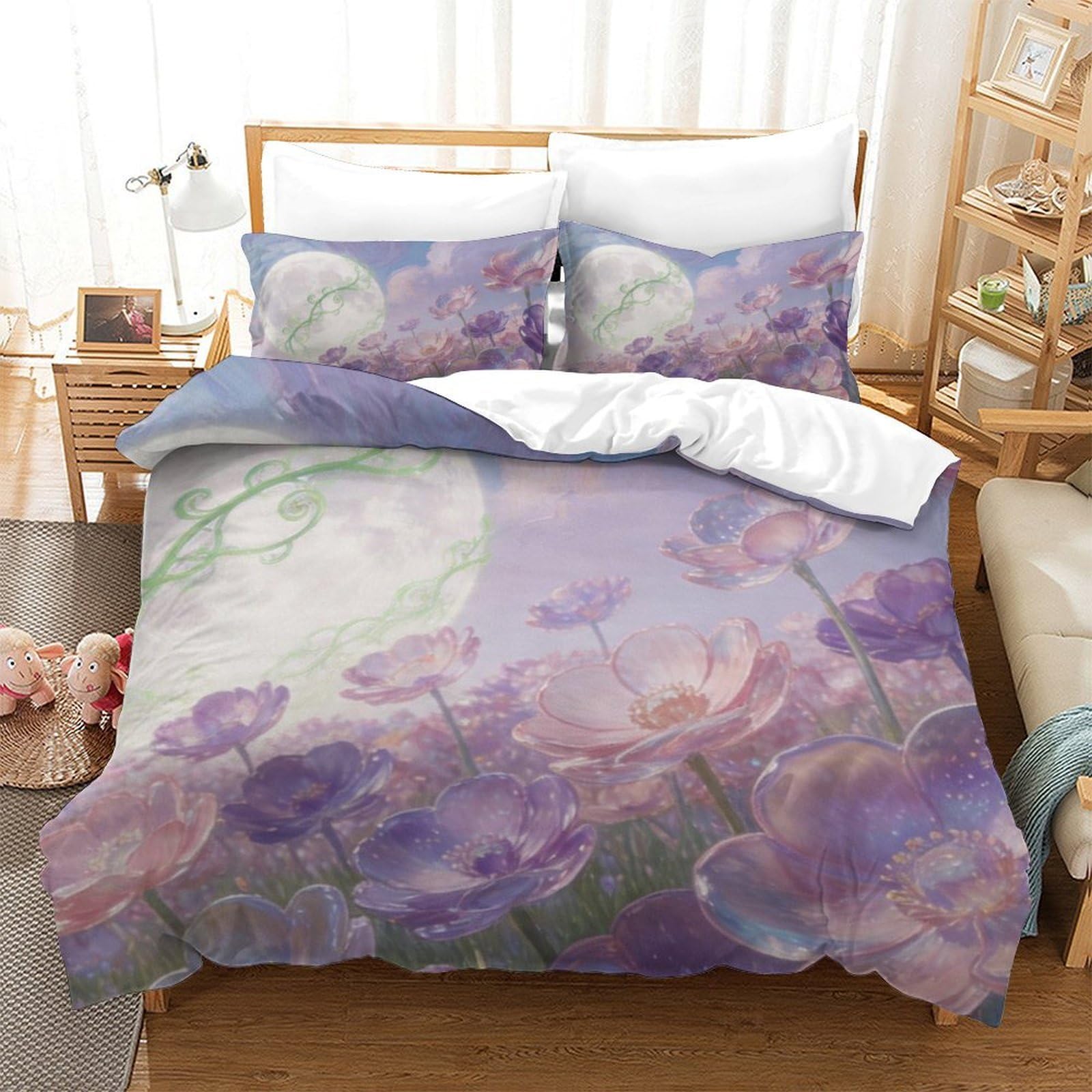 Housse de couette fleurs 3D parure de lit microfibre douce respirante set de literie double
