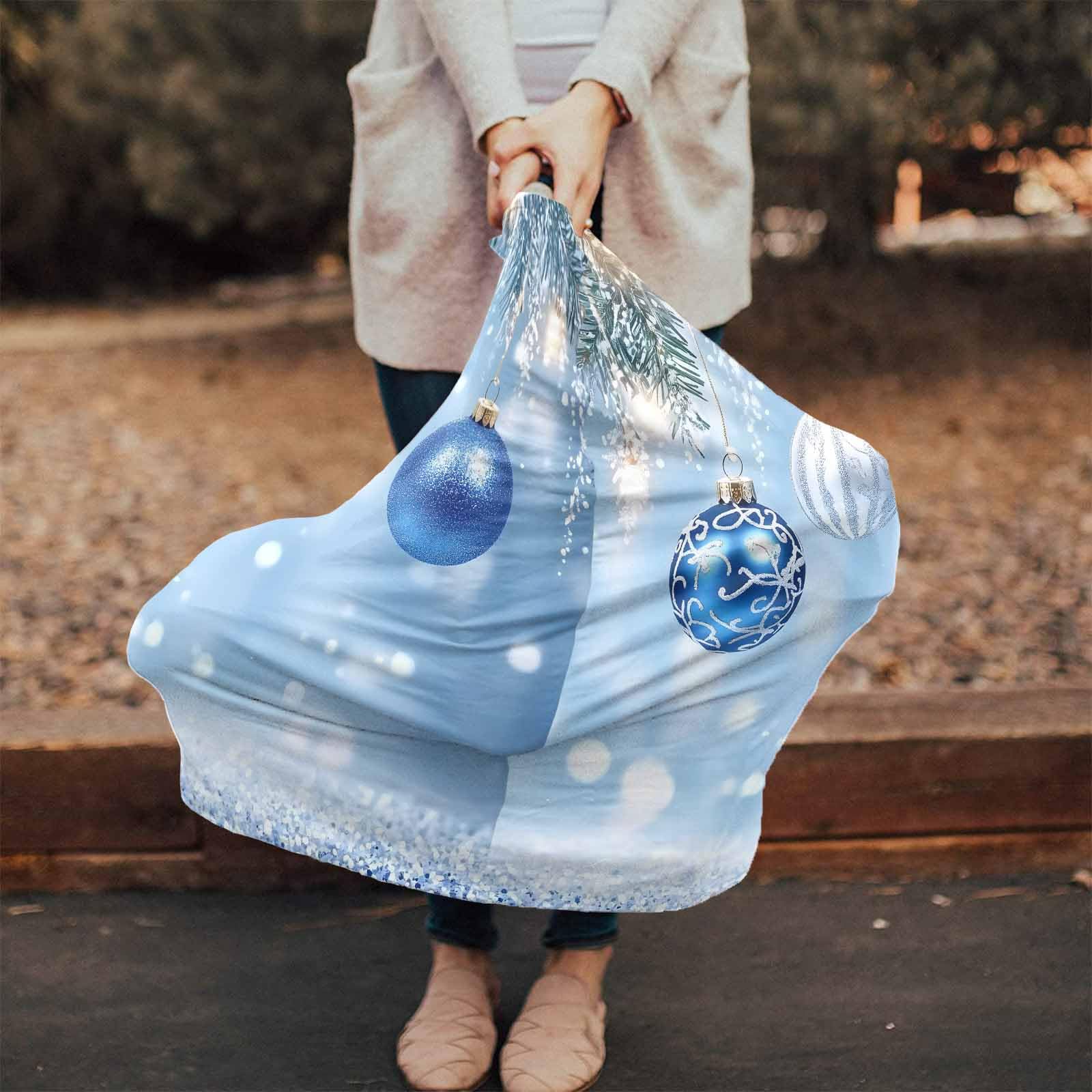 Nursing Cover for Breastfeeding Scarf, Blue Christmas Ornaments Sparkle Pine Needle Baby Car Covers Super Soft Multi Use for Canopy Shopping Cart Cover Blanket Stroller Cover