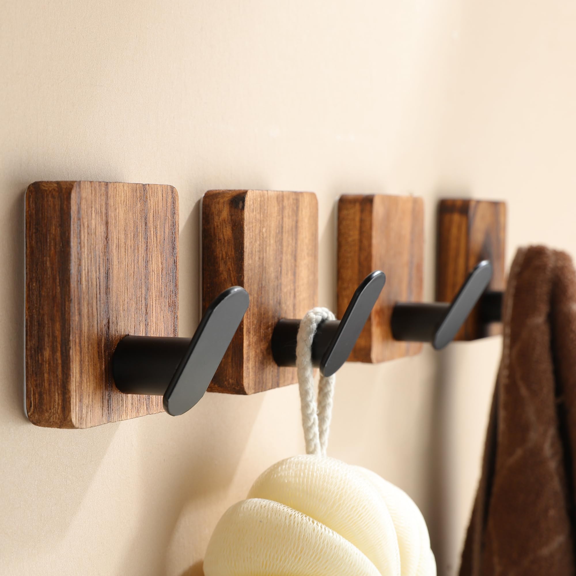 DELITON 4-Pack Adhesive Wood Hooks