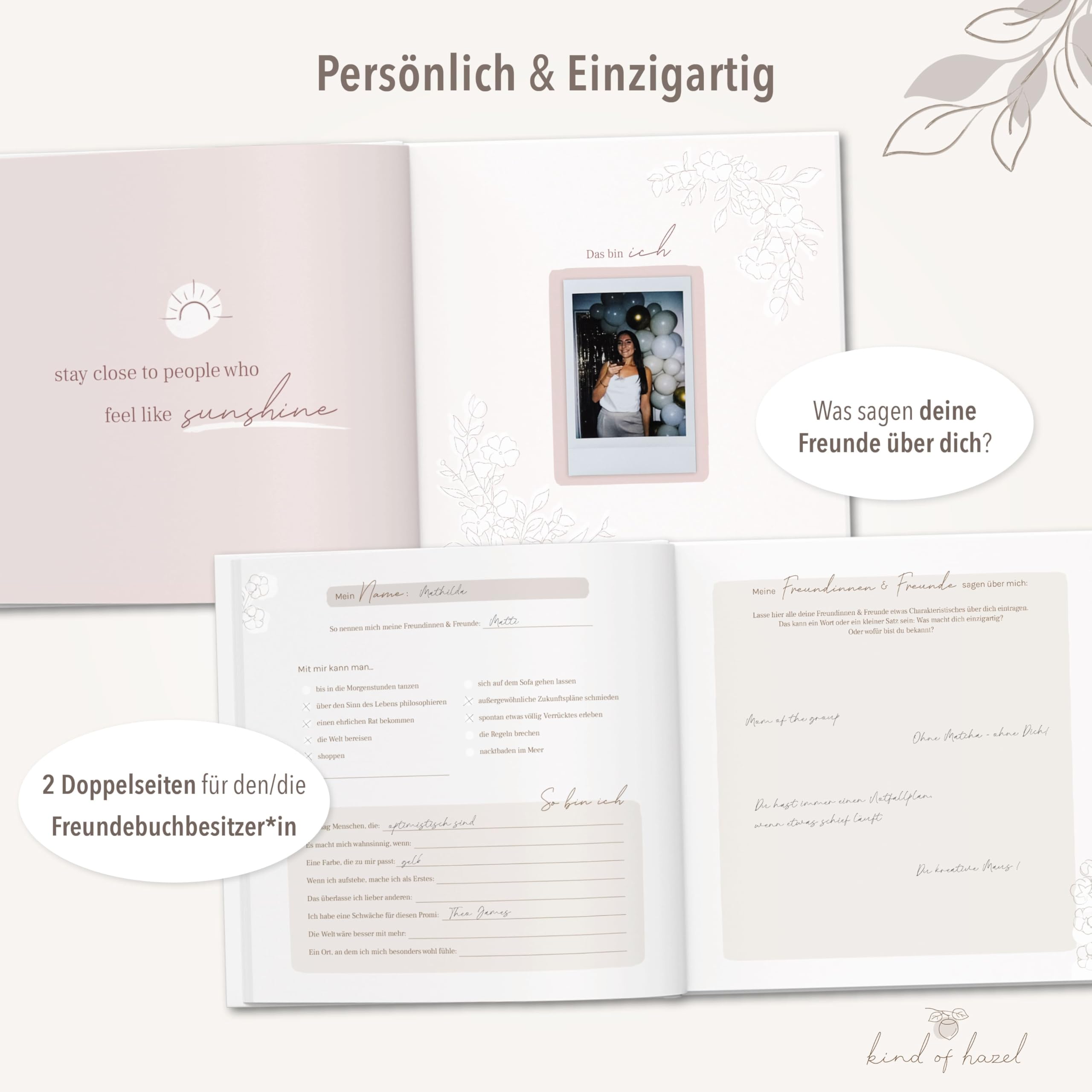 KIND OF HAZEL Freundebuch für Erwachsene – Poesiealbum zum Ausfüllen für beste Freundin, Kollegin, Abschied, Geburtstag – Gästebuch, Bucket List, Erinnerungsbuch – Leo Muster