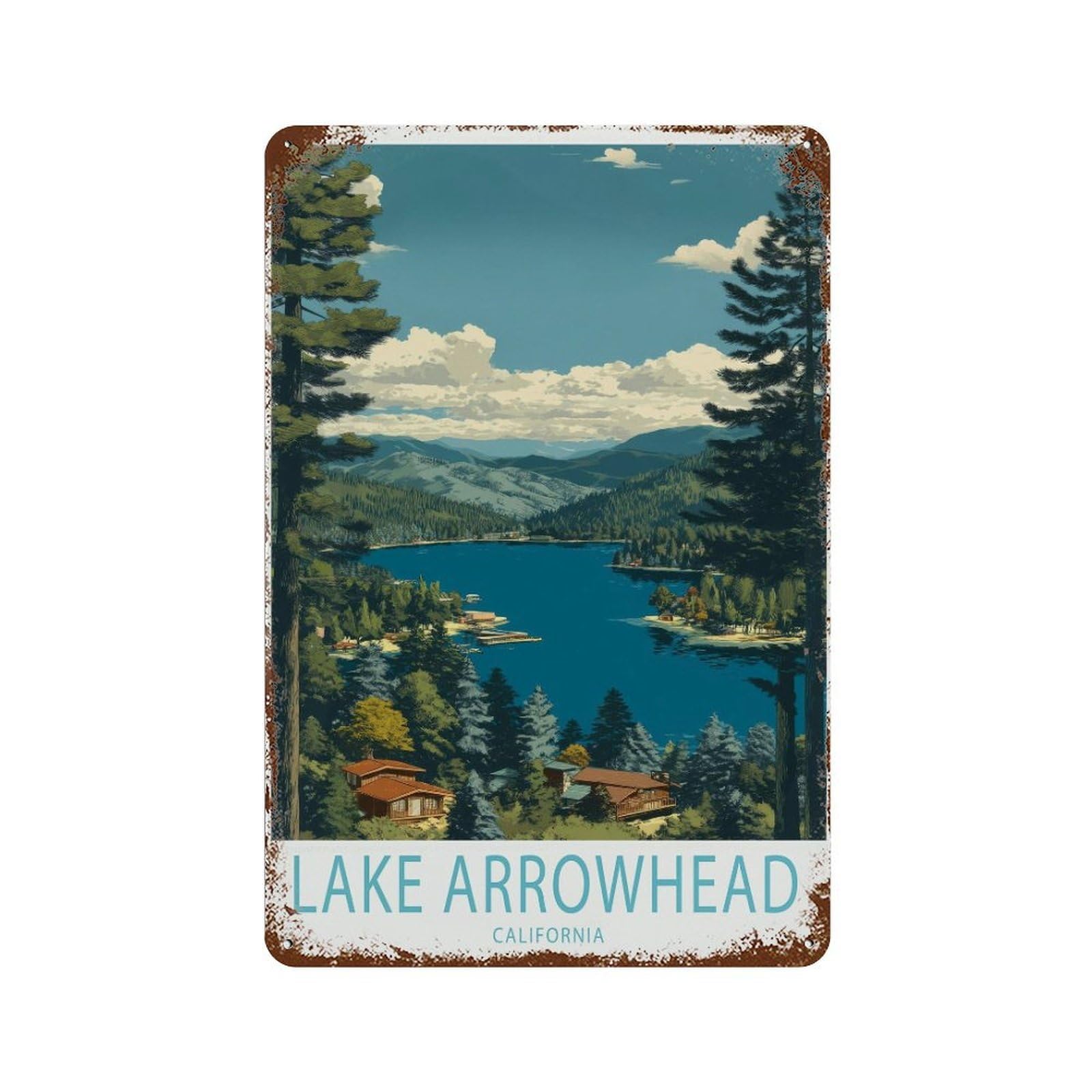 xiaoxiaoshen Lake Arrowhead California Travel Mountain View Wall Decor Art Metal Tin Poster Modern Home Decor Art Home Bar Shop Decorations Vintage Sign 30x20cm