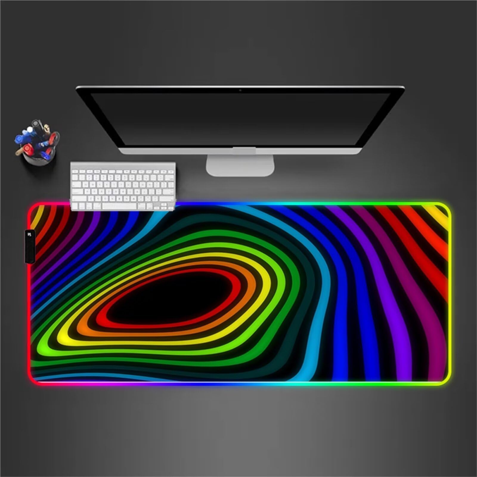 Tappetino per Mouse RGB XXL Grande Tappetino per Mouse da Gioco LED Rosso Ciano Blu 900x400x4mm con 14 Modalità di Illuminazione e Base in Gomma Antiscivolo per Giochi Lavoro e Studio