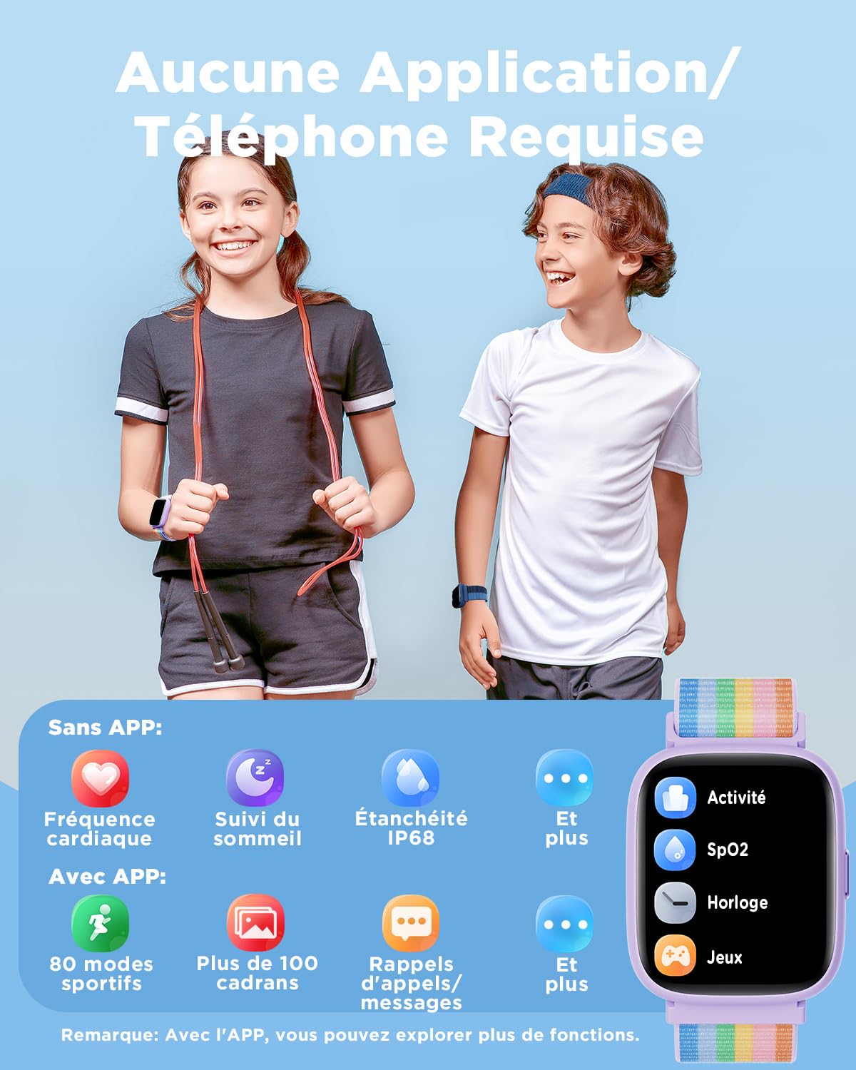 BIGGERFIVE Montre Enfant Non Connectée ou Connectée Librement, 1,8" Smartwatch Podomètre, Cardiofrequencemètre, IP68 Étanche, Moniteur de Sommeil, Jeux de Puzzle pour Filles Ados 5-16, Nylon