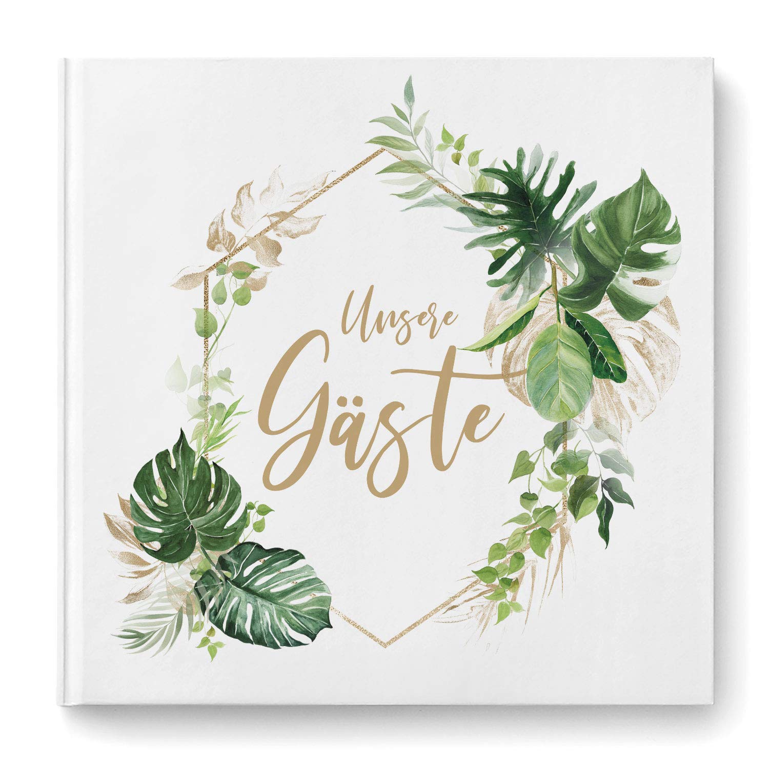 Gästebuch zur Hochzeit mit Fragen - quadratisch, Hardcover 104 Seiten - Hochzeitsgästebuch Hochzeitsalbum Hochzeitsbuch | Monstera Leaf (Motiv - eckig)