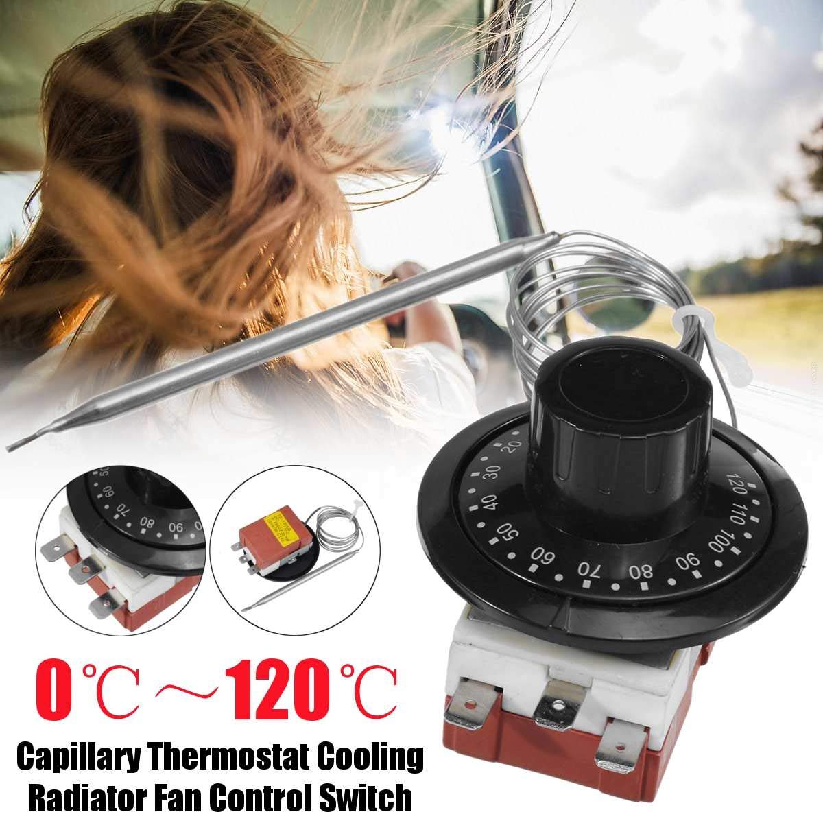 16A Commutateur de Contrôle de Température Capillaire pour Thermostat de Voiture Refroidissement Radiateur Ventilateur Chauffage,0-120°C Commutateur de Contrôle de Température Réglable