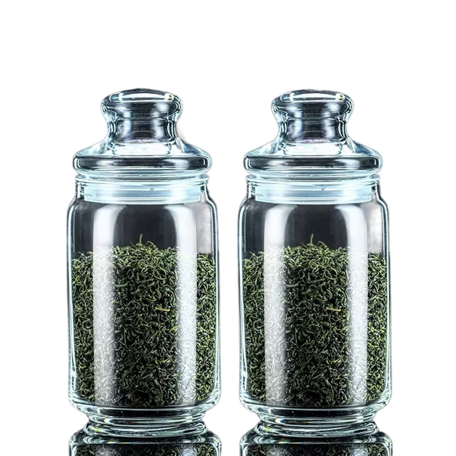 Hhaoran-9868 Ceramic Tea Canister Set of 2 Round Glass Jar Tea Tins Coffee with Airtight Lids Smooth and Transparent Jars Pasta Sugar Snack Nuts Cookie Food Canisters for Kitchen(1000ML)
