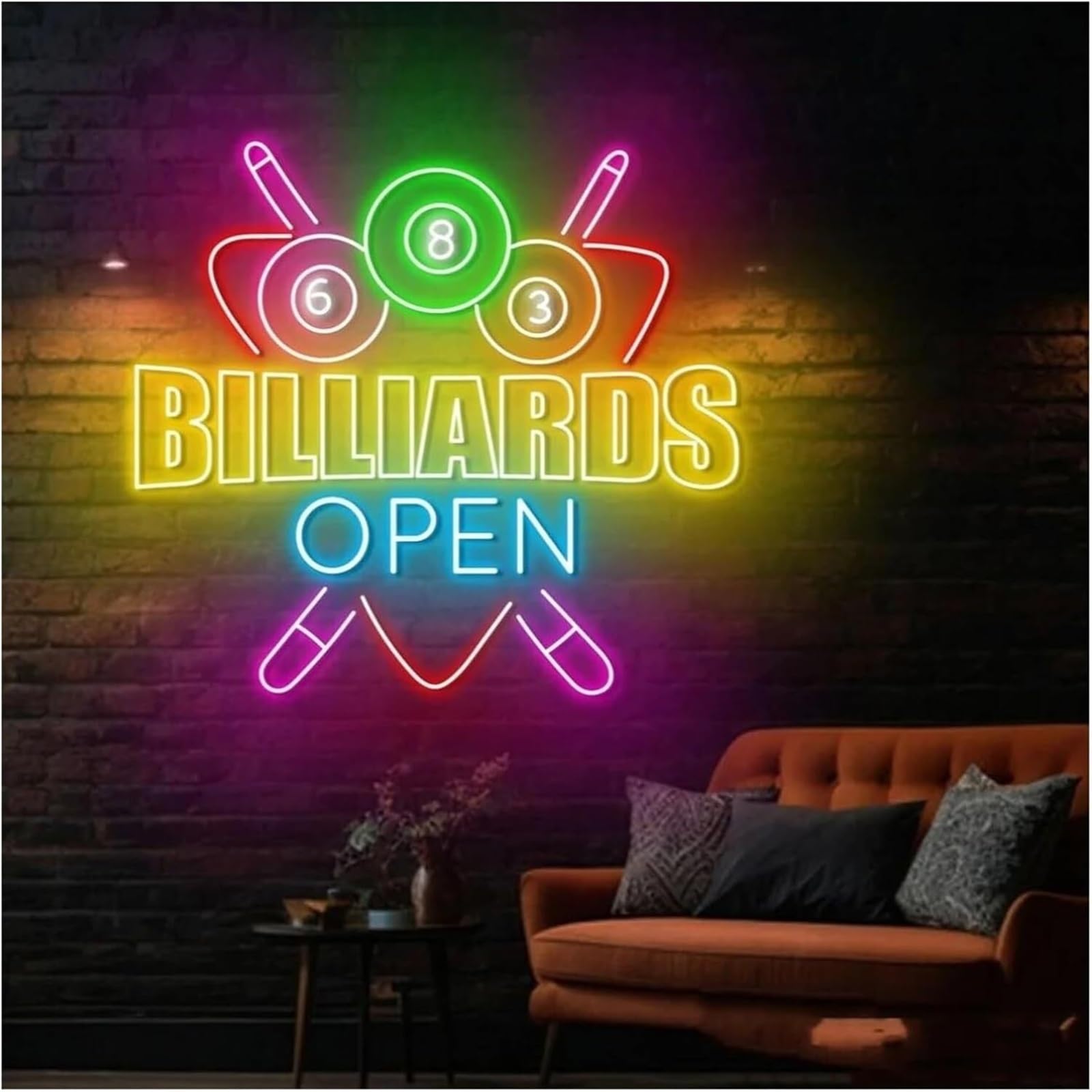 Insegna al neon con luci, biliardo, sala da aperta, gioco, decorazione parete, 63,5 cm