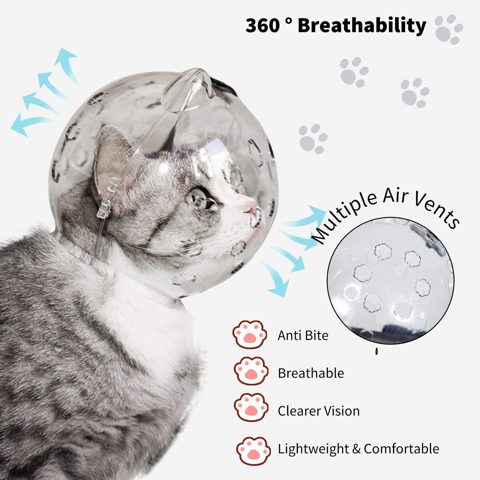 PETCUTE Bozales para Gatos,Bozales Transpirables Antimordida para Gatitos,Cabeza Transparente Protectora para Mascotas con Doble Cerradura,Casco de Burbujas para Gatos,Baño, Grooming o Corte de Uñas