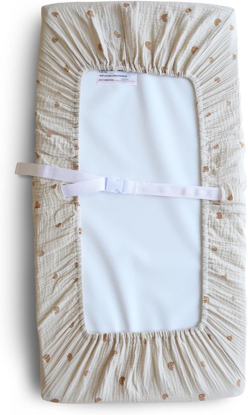 Extra Soft Muslin Fitted Changing Pad Cover | Standard Changing Pad Cover 72x48x13cm | Breathable | Fully Elastic Edges | Material: 100% Cotton (Rainbow)