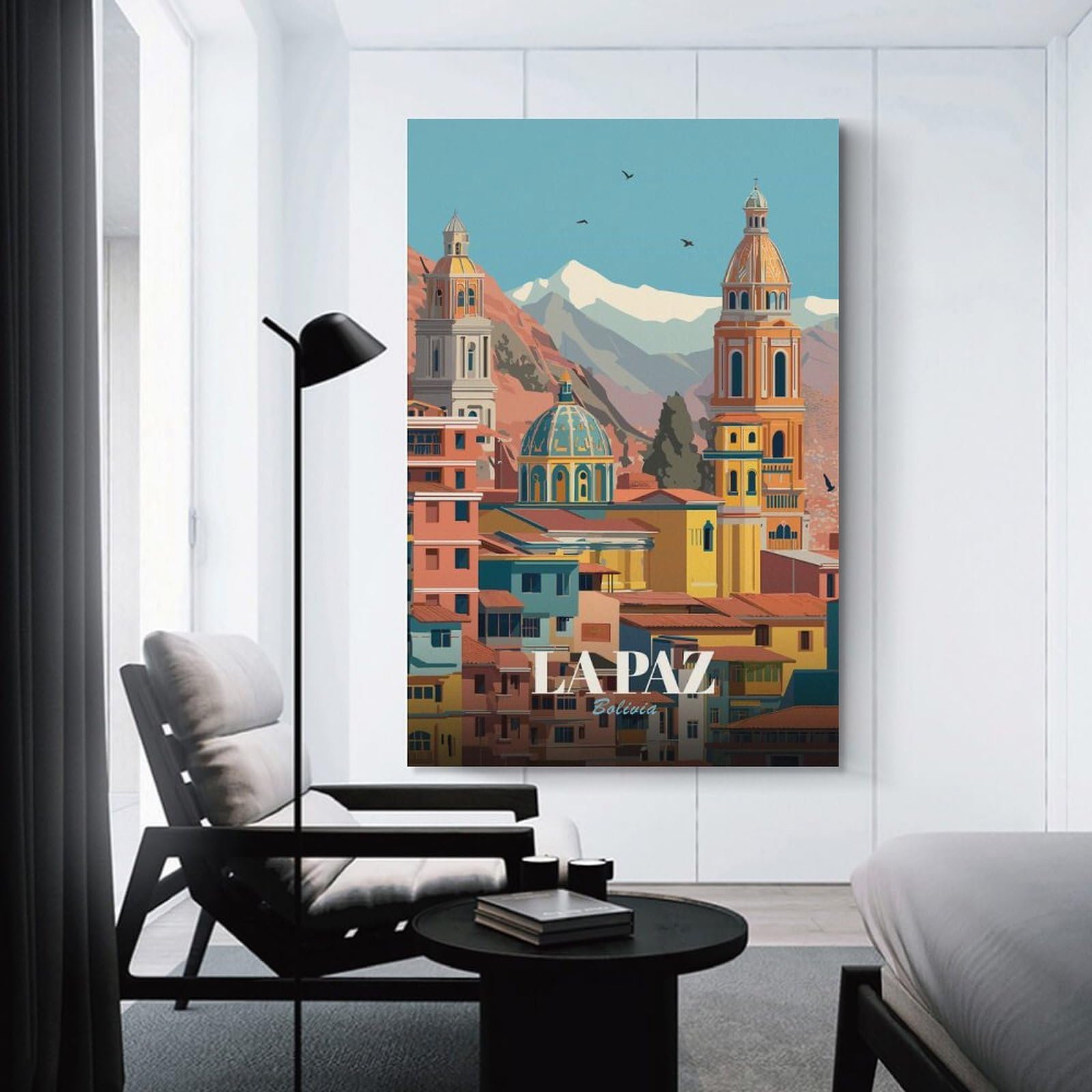 Junmoney La Paz, Bolivia Cityscape Illustration Room Decor Wall Art, 24x36inch(60x90cm), for Feature Walls in Flats Or Modern Rooms, Wall Decor Suited to Curated Displays