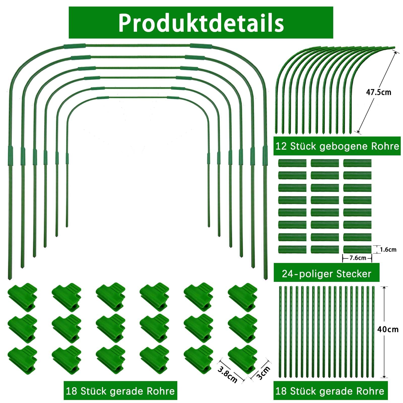 6PCS 82 X 105CM Gewächshaus-Bogen-Set,abnehmbare Gartenbögen, Rostfreier Fiberglas-Stützrahmen Mit 18 Clips,DIY-Pflanzenstützpfähle für Netze und Hochbeete