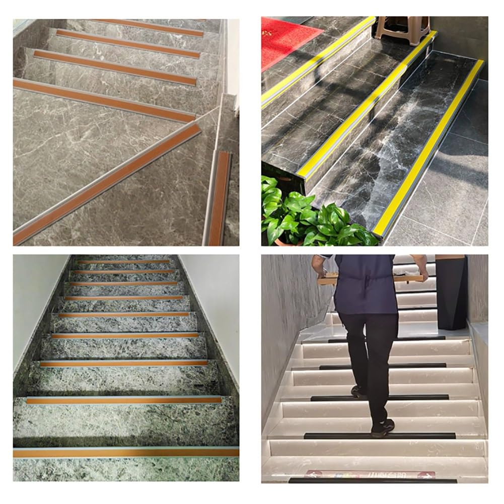Perfil de protección para borde de escalón autoadhesivo de PVC de 100/120 cm, perfil de vinilo para escalera, tiras de goma antideslizantes para interiores y exteriores(Yellow,150cm/59 In)