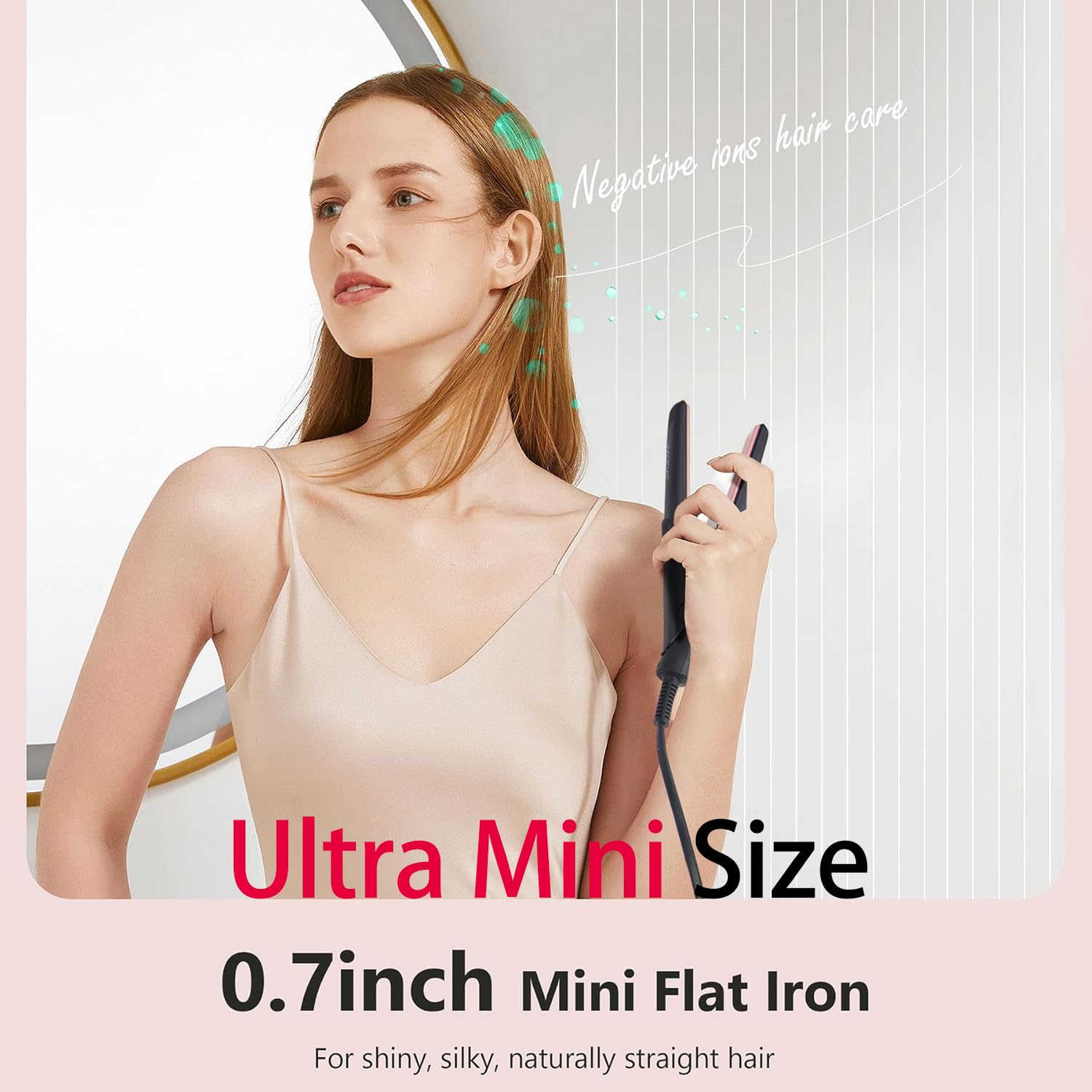 ANGENIL Petit fer plat Mini fer à lisser 1,8 cm, lisseur et boucleur double tension 2 en 1, mini fer plat portable rose pour bords courts, frange avant, 3 températures (137,8 °C - 160,0 °C)