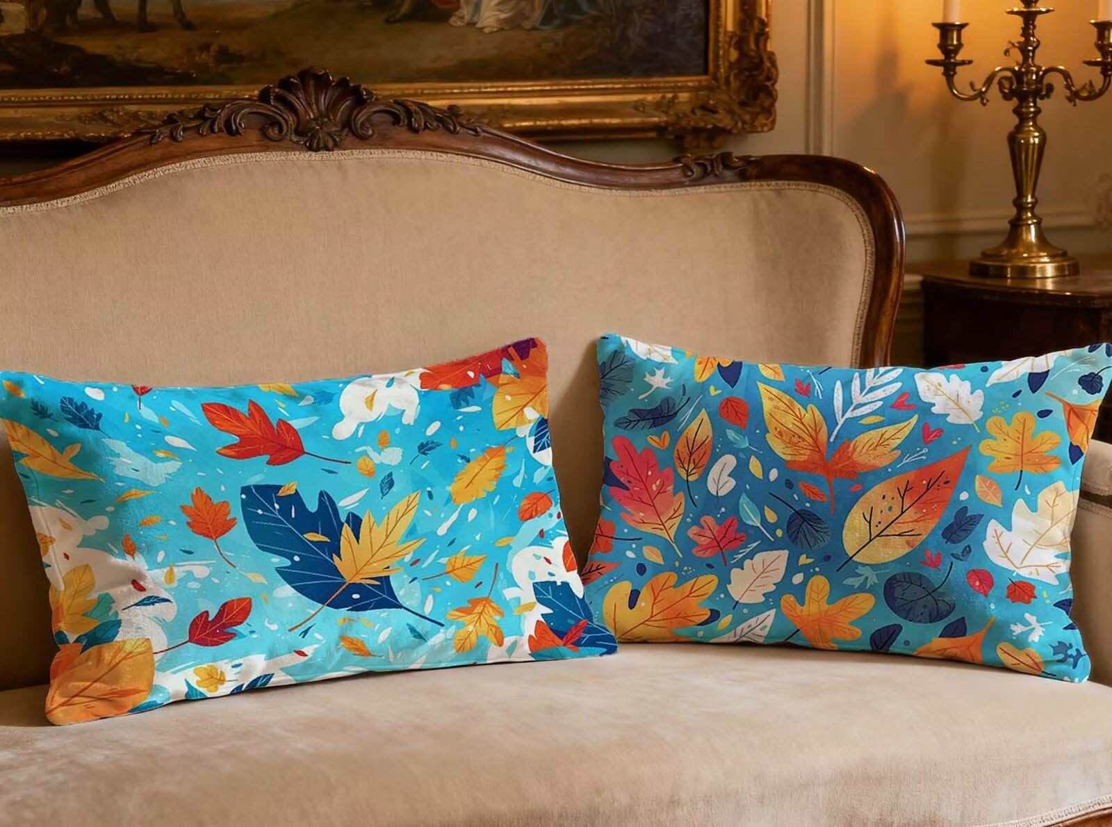 Housse de coussin bleu 40x60cm lot de 2 en velours pour rénover un canapé usé