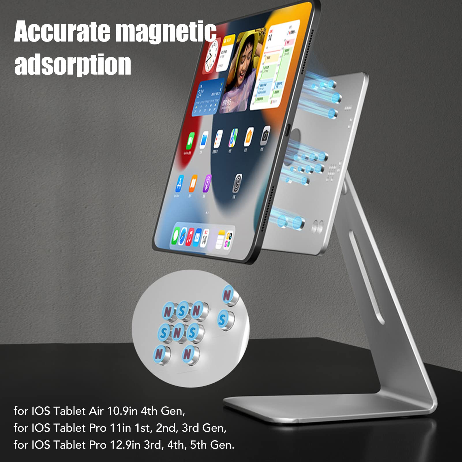 Haofy Supporto per Tablet, Robusto Supporto per Tablet IOS in Lega di Alluminio Progettato per IOS Silicone Antigraffio Ad Adsorbimento Accurato per Dispositivi da 10,9 Pollici 11