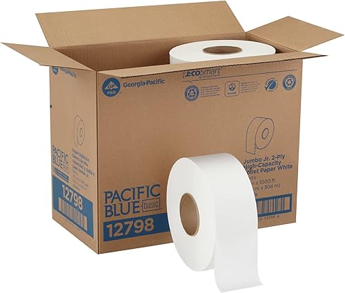 Miniatura 1 de Pacific Blue Basic Jumbo Jr. 2 capas 9 in de papel higiénico GP PRO (Georgia-Pacific), 12798, 1000 pies lineales por rollo, 8 rollos por caja