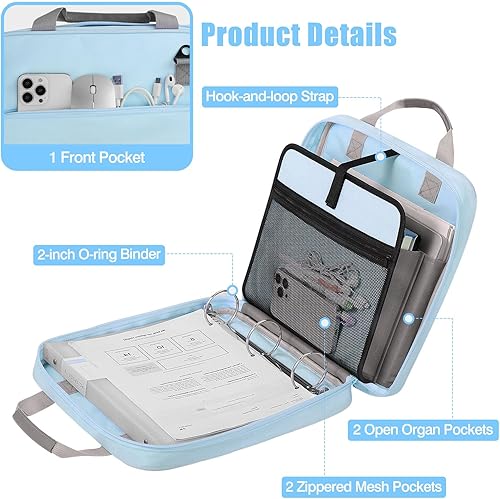Miniatura 10 de MoKo Carpeta con cremallera, carpeta de 3 anillos de 3 pulgadas con cremallera, capacidad de 700 hojas con correa para el hombro y asa, organizador