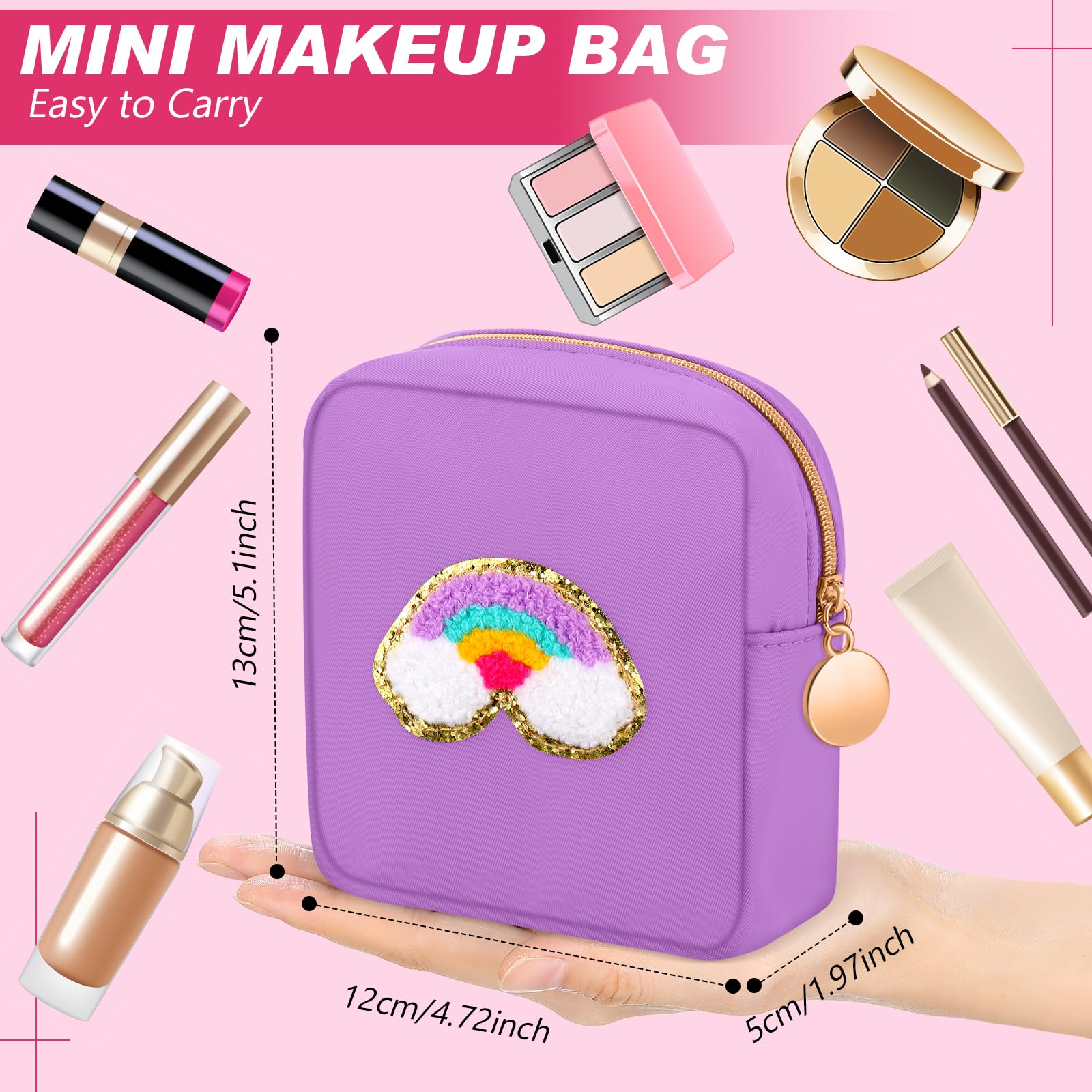 Kacctyen 12 Pcs Mini Makeup Bag Nylon Small Pouch for Purse Mini Square Nylon Pouch with Zipper Small Cosmetic Travel Makeup Bag Purse Organizer for Women and Girls, 12 Colors (Bright Color)