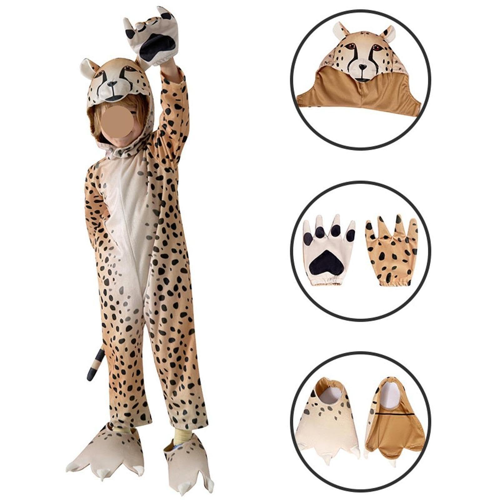 Costume da Ghepardo Abbigliamento da Palco Vestito di Carnevale Completo da Mascherata Travestimento per Gioco Creativo Adatto per Festival E F, L