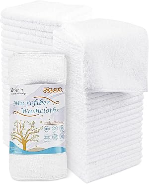 Orighty Washcloths Bulk Towels Set 50 Pack Highly Absorbent and Soft Feel Microfiber Face Cloths Multi-Purpose Wash Cloths
