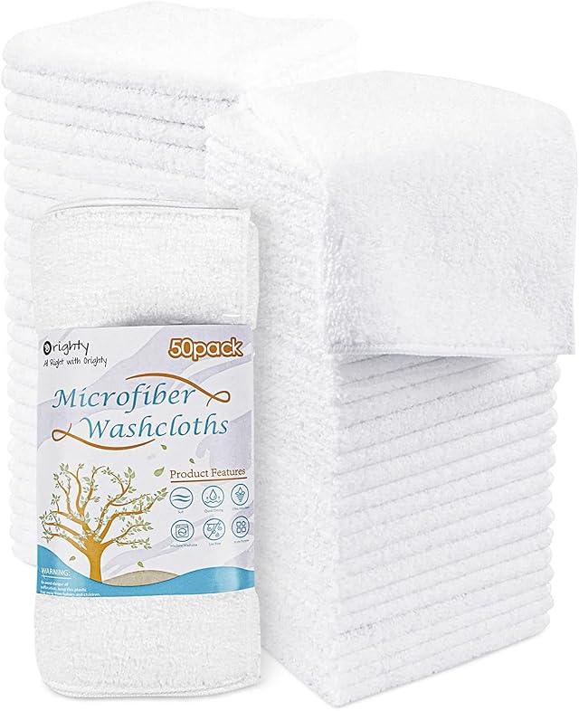 Orighty Washcloths Bulk Towels Set 50 Pack Highly Absorbent and Soft Feel Microfiber Face Cloths Multi-Purpose Wash Cloths