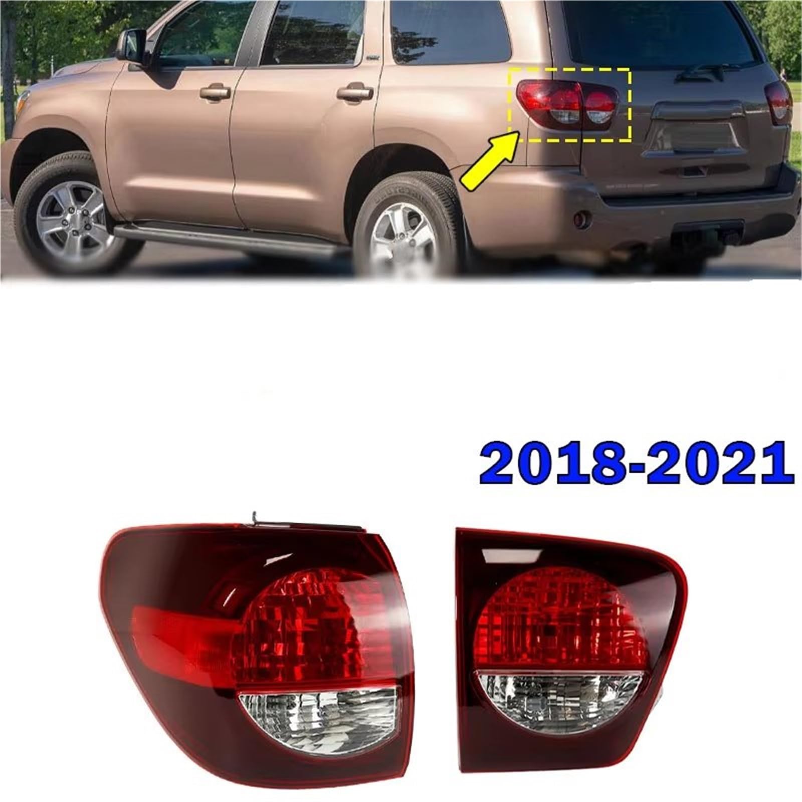 Genérico Piloto Trasero Para Toyota Para Sequoia 2018-2021 81560-0C110 81550-0C110 Coche Luz Trasera Lámpara Señal Conjunto Freno Advertencia Trasero Luz Trasera Coche(Outside Left)