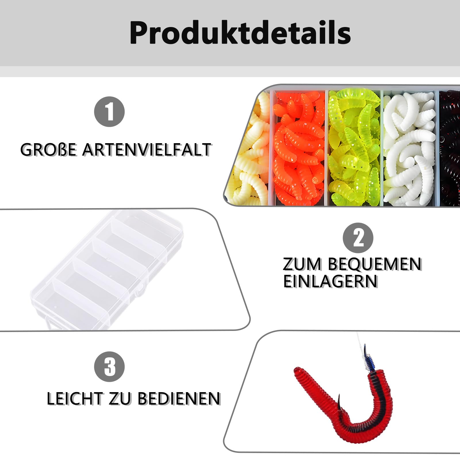 350 Stück Angelköder Set - 150 Mehlwürmer + 200 Regenwürmer In Praktischer Box