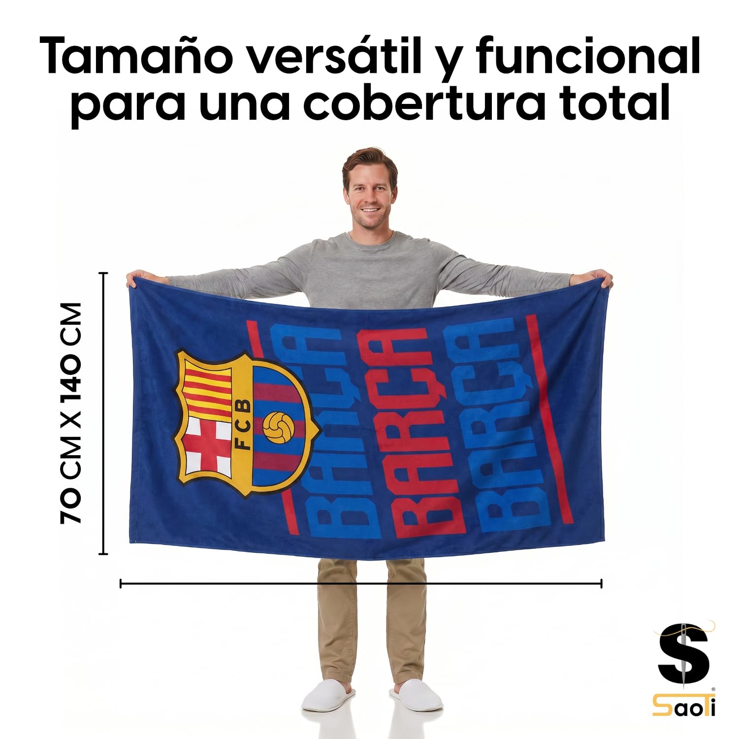 SaoTi Toalla Baño Grande Microfibra Secado Rápido – Toallas Ducha Ligeras Diseño Fútbol Azulgrana – Toallas Playa Grandes Ideal Gym Piscina Viaje Regalo (Diseño Tipográfico Azulgrana, 140x70 cm)