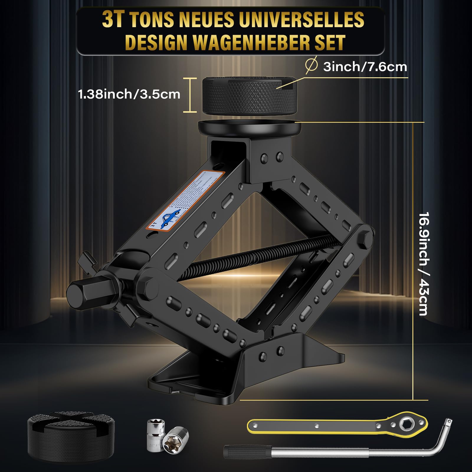 IMAYCC 3T Cric Per Portatile Auto con Universale Tampone In Gomma | Cric a Forbice Acciaio Laminato a Freddo Con Chiave Per Dadi Ruota,Kit Emergenza Auto Per Manutenzione Riparazione