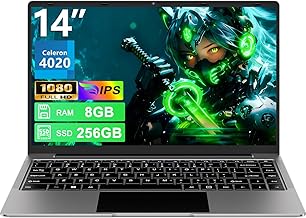 Laptop 14 Inch N4020 up to 2.8 GHz Laptop 8GB LPDDR4 RAM 256GB SSD Support 1TB SSD Portable Expansion 2.4G+5G WiFi BT4.2 USB, WiFi, Mini-HDMI, 1920*1080 IPS HD Display-Gray-1