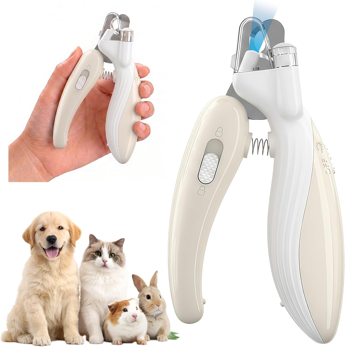 Cat & Small Dog Nail Clippers with LED Light, Illuminates the Nail Quick for Better Visibility, Pet Nail Trimmer with Safety Guard & Built-in Nail Catcher for Rabbits and Small Animals(Coffee Brown)