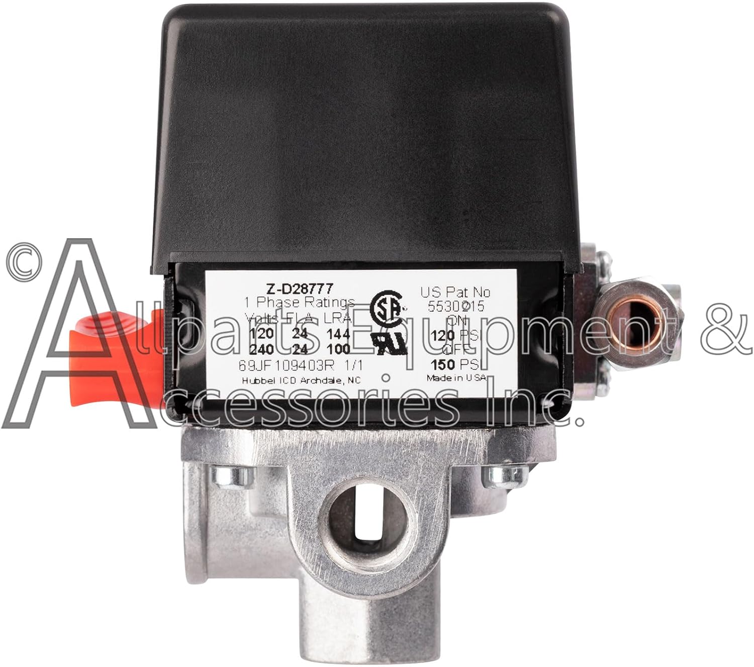 D28777 Pressure Switch 4-Port 120-150 PSI 1-Pole 120-240V Compatible with Craftsman, DeVilbiss, and Porter Cable Air Compressor Units