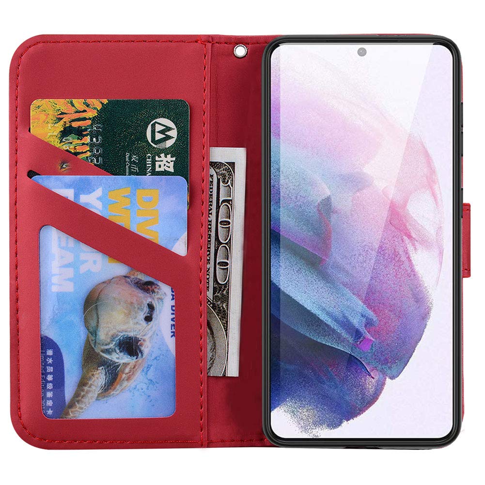 Ailisi Cover Per Samsung Galaxy S21 Plus/S21+ 5G, Cartone Animato Cute Gatto Bianco Custodia Protettiva Caso Libro Flip Cover Magnetica in Pelle PU con Portafoglio, Funzione Stand -Nero/Grigio
