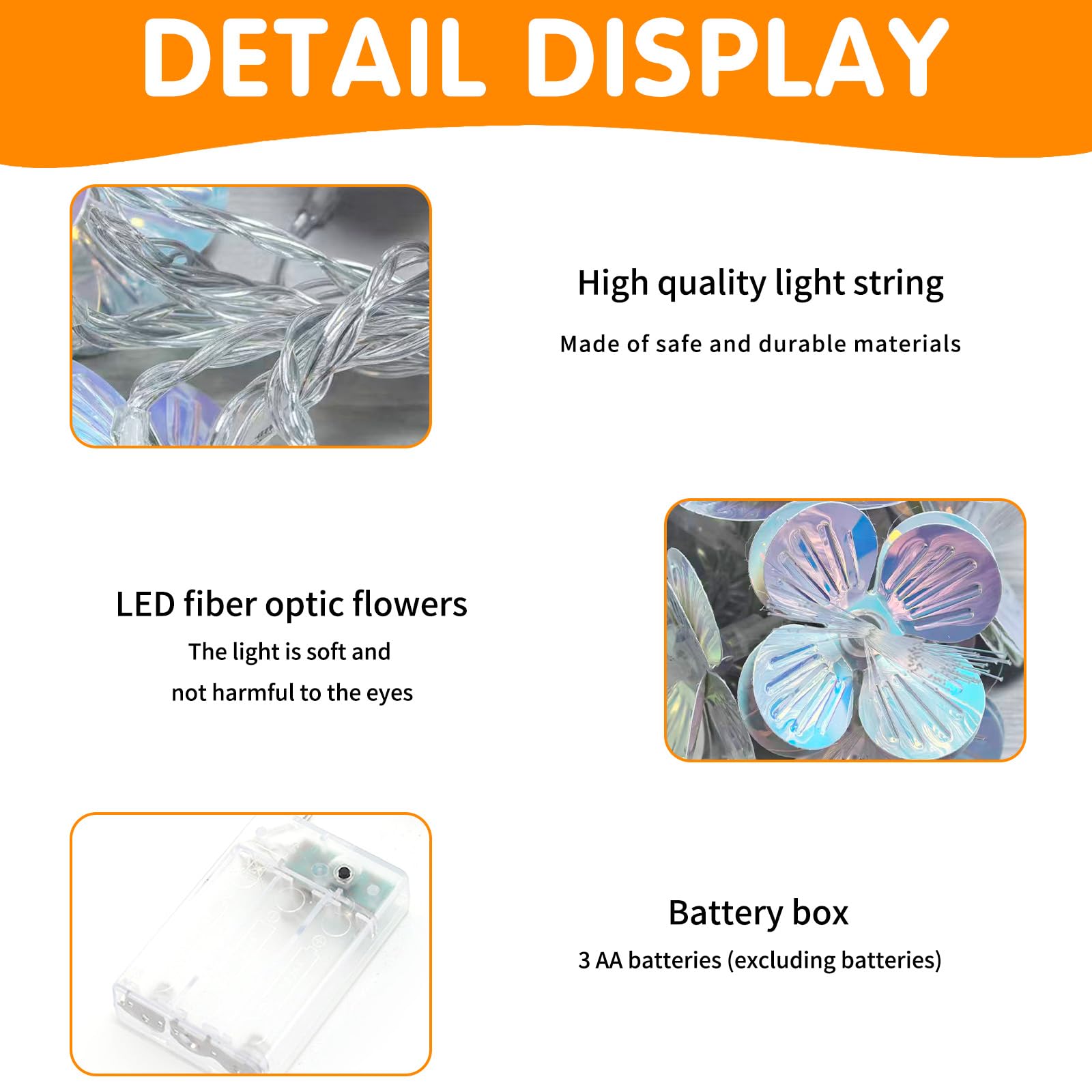 DAZZTIME Ghirlanda di Fiori a LED in Fibra Ottica,20 LED Catena Luminosa 3m,Ghirlanda di Fiori Artificiali in Fibra Ottica,Luci Decorative,per Tavolo,Matrimoni,Natale,Decorazione Primaverile - 3