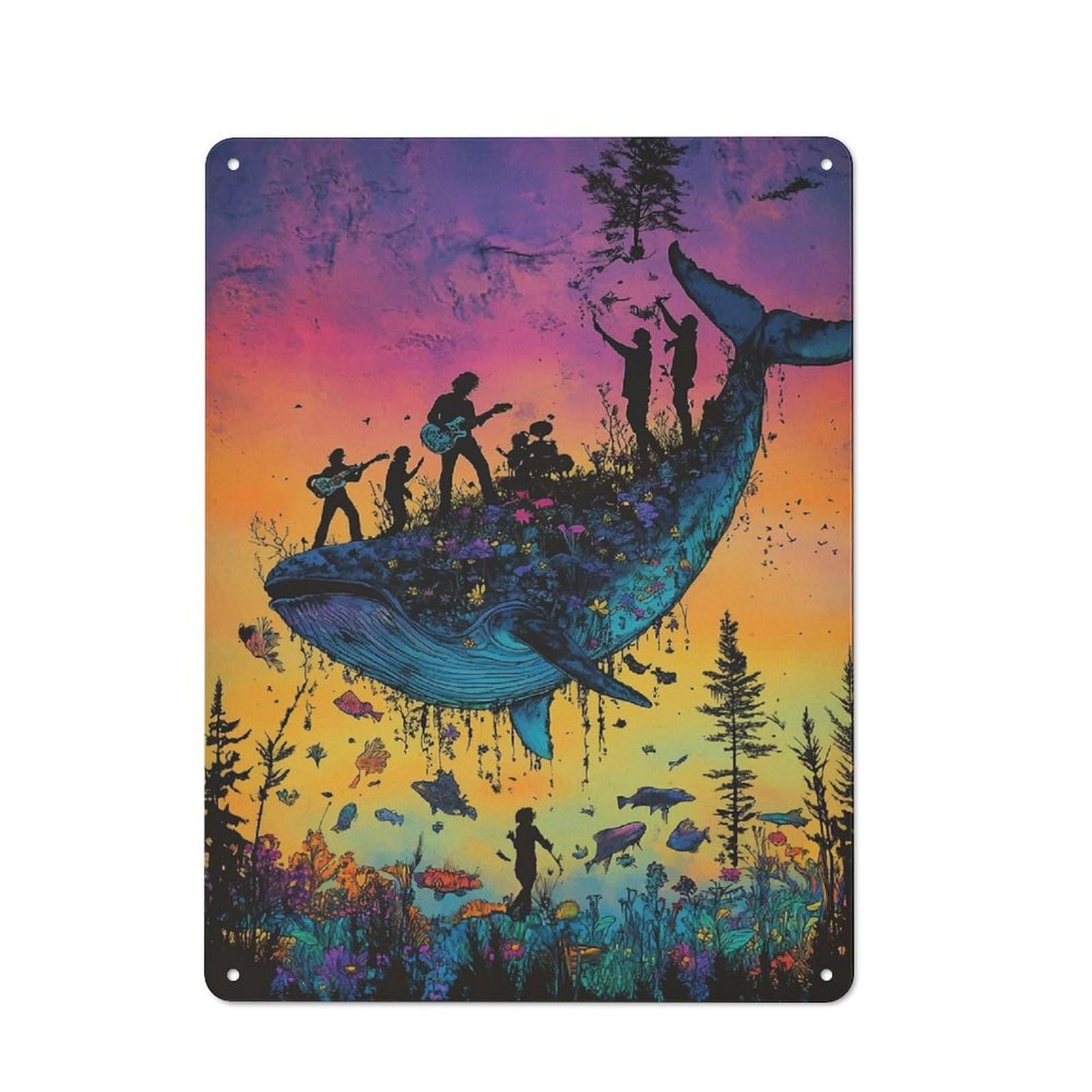 Everyday Vintage Metal Sign 40x30cm Featuring Whale Symphony, Room Wall Plaque for Home, Shop, Pub Or Studio Wall