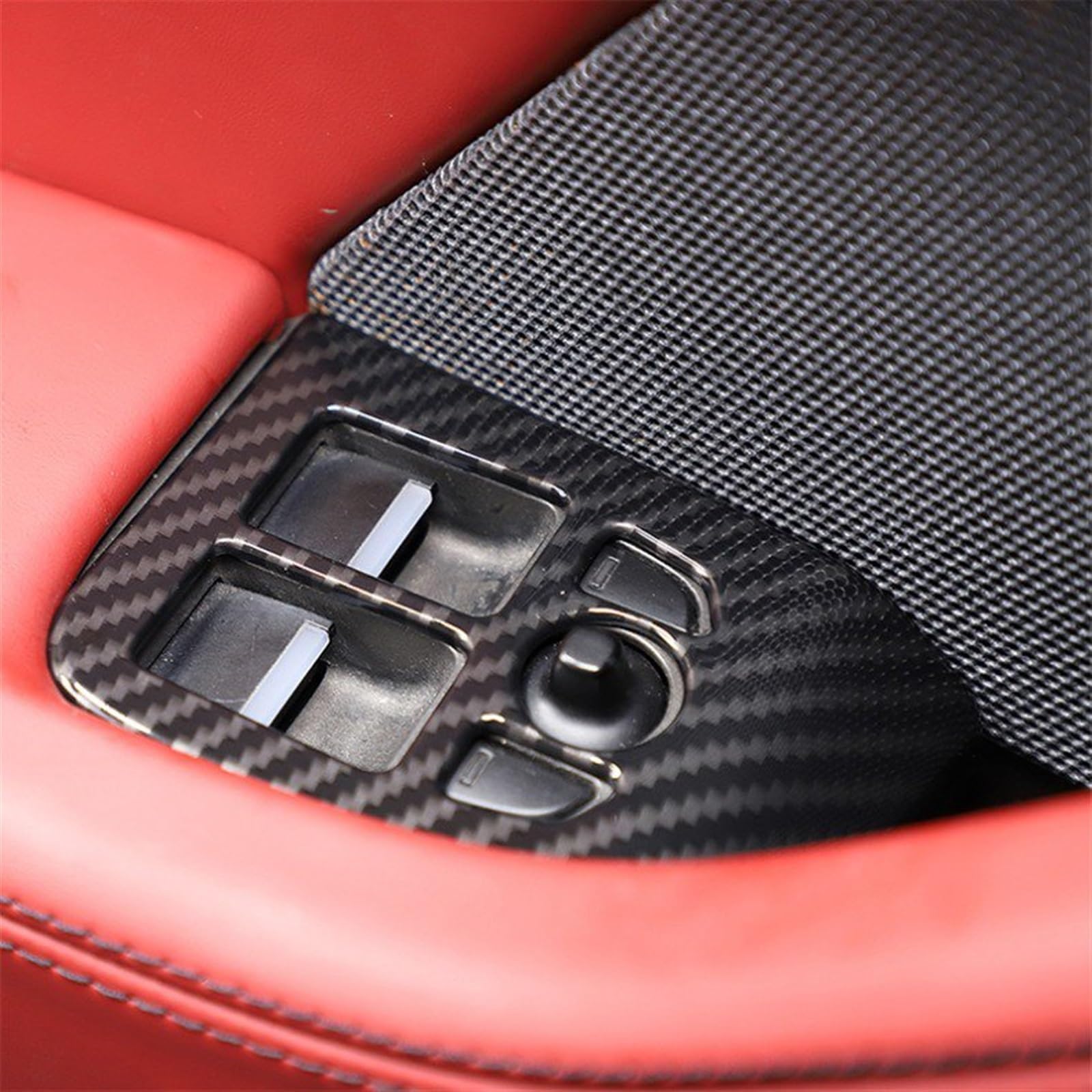 Autocollant Interrupteur Fenêtre Jaguar F-Type 2013-2024 - Noir Mat / Fibre Carbone - ABS, Colle 3M - Lot De 2 - Accessoire Intérieur Tuning - 4