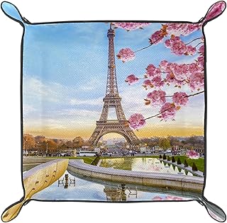 Bandeja de Valet para Hombres y Mujeres,Bandeja de Cuero,Bandeja para Joyas,Bandeja Catchall,Flor Torre Eiffel parís,Bandeja de Almacenamiento para Llaves en el Escritorio