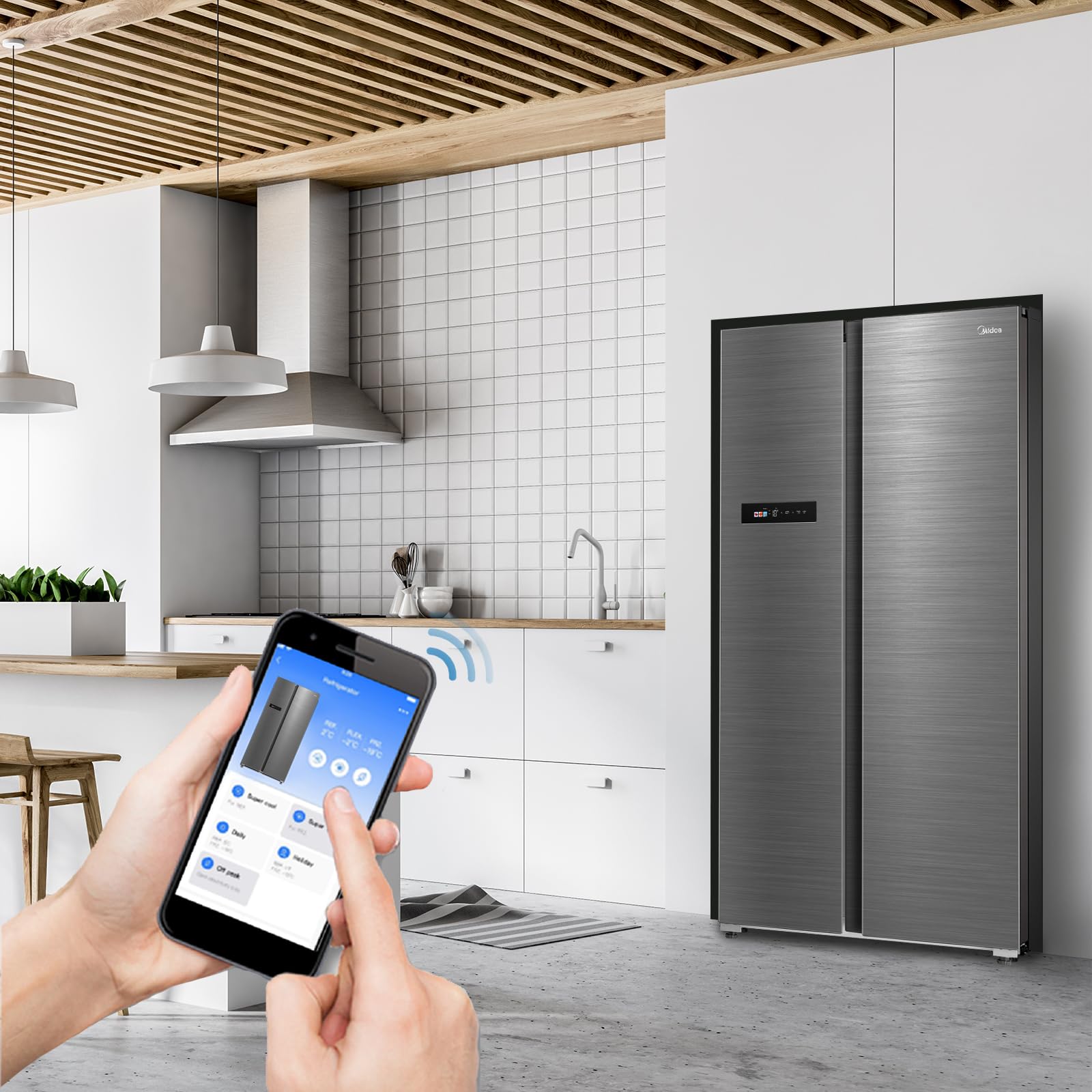 Midea Side-by-Side Kühl-Gefrierkombination 592 L No Frost WiFi-Steuerung Inverter-Kompressor 37 dB 212 kWh/Jahr 177,5 cm Multi-Air-Flow Humidity Control SuperCool MDRS791MIC46