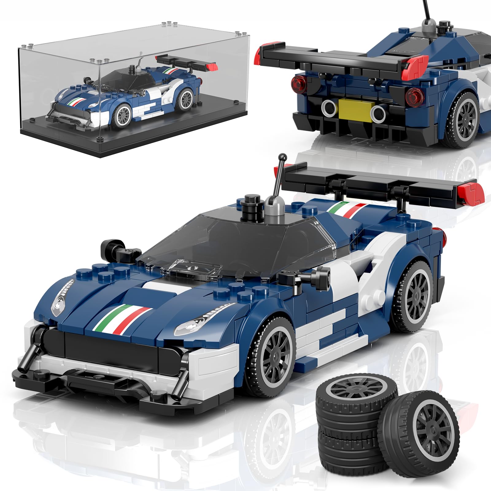 Mould King 27086 Technik Speed Champion Klemmbausteine Auto Supersportwagen Bausteine Sets Rennwagen F488GT3 mit Acryl Vitrine Geschenke für Jugendliche und Erwachsene(410 Teile)