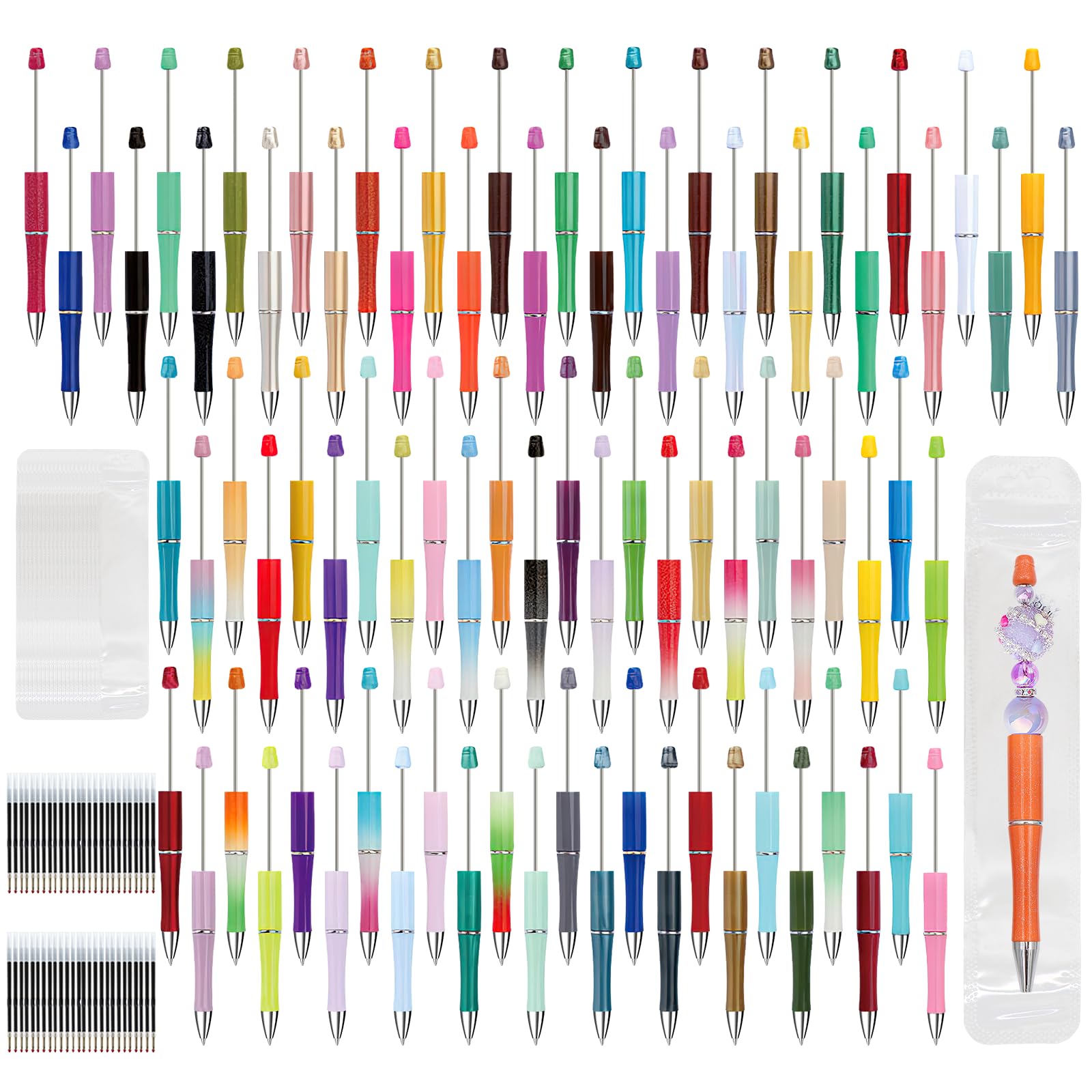 240 Pcs DIY Beaded Pens, 80 Colors Beadable Pens Bulk DIY Crafting Pens with Black Colors Refills & Bags for Kids Students Teens Teachers Office School Supplies