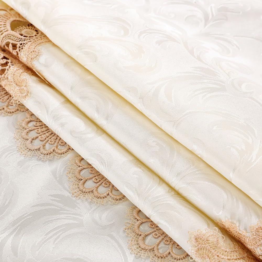 Luxury Lace Tablecloth White Floral Rectangle Table Cloth Embroidery Table Cover for Dining Table Wedding Party Decor,Khaki,60x120cm