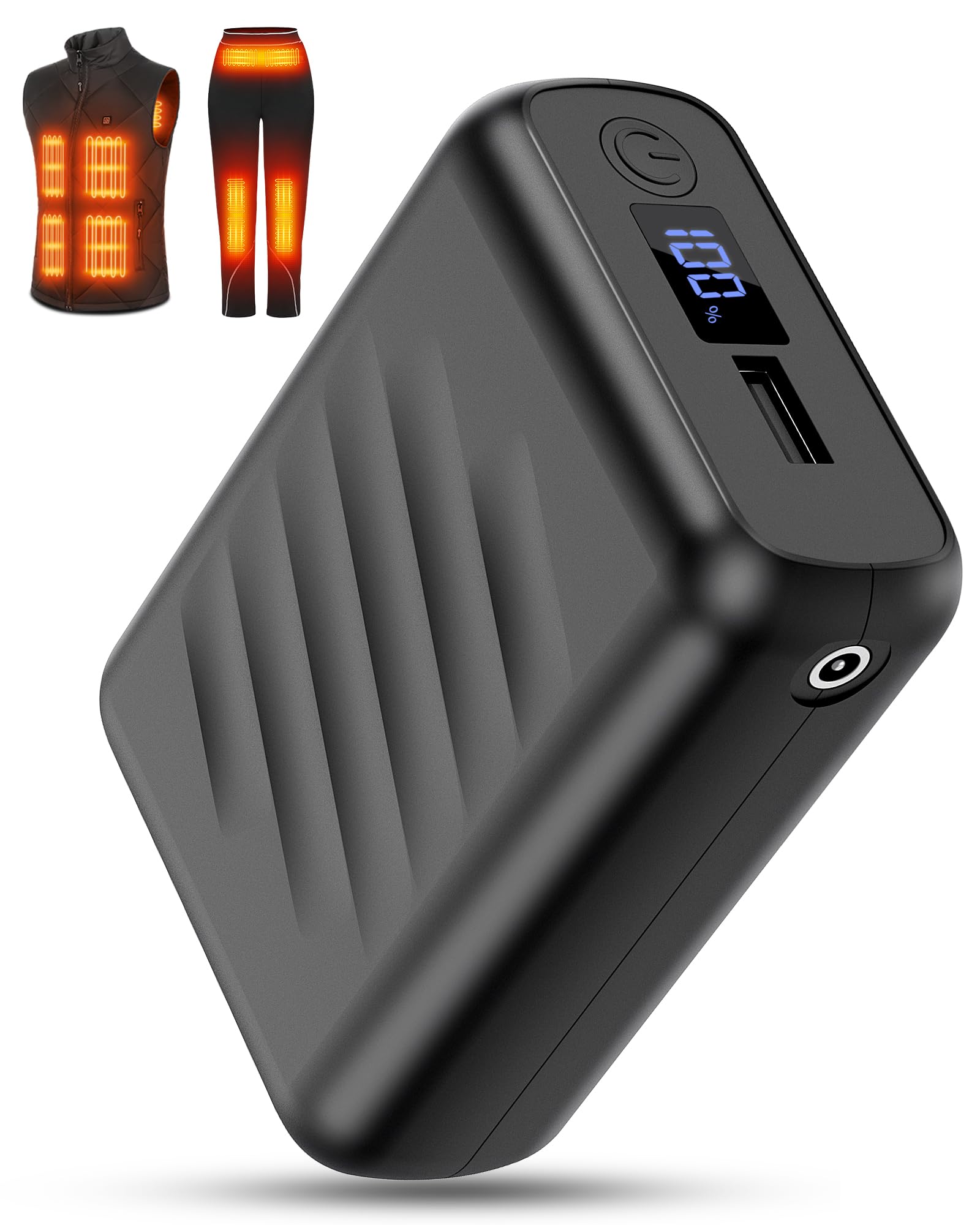 FERNIDA Batterie externe 20 000 mAh - Fonction de charge rapide - Avec ports DC, USB et Type-C - Pour vêtements chauffants, banque de batterie externe portable pour gilet chauffant, pantalon et