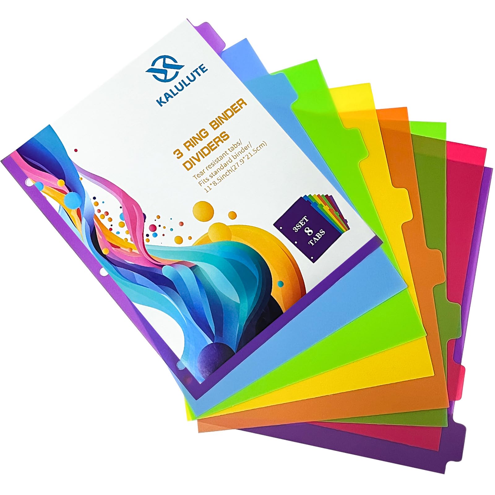 Trennblätter für 3-Ringbücher – mehrfarbig, 8 Registerkarten mit Registern, Kunststoff-Trennblätter, Ordner, Notizbuch, 8 lebendige Farben, Premium-Registerkarten