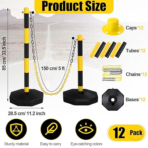 Miniatura 2 de Paquete de 12 conos de delineador de tráfico que incluyen base rellenable, barrera de seguridad de tráfico expandible de 5 pies, cadena de plástico