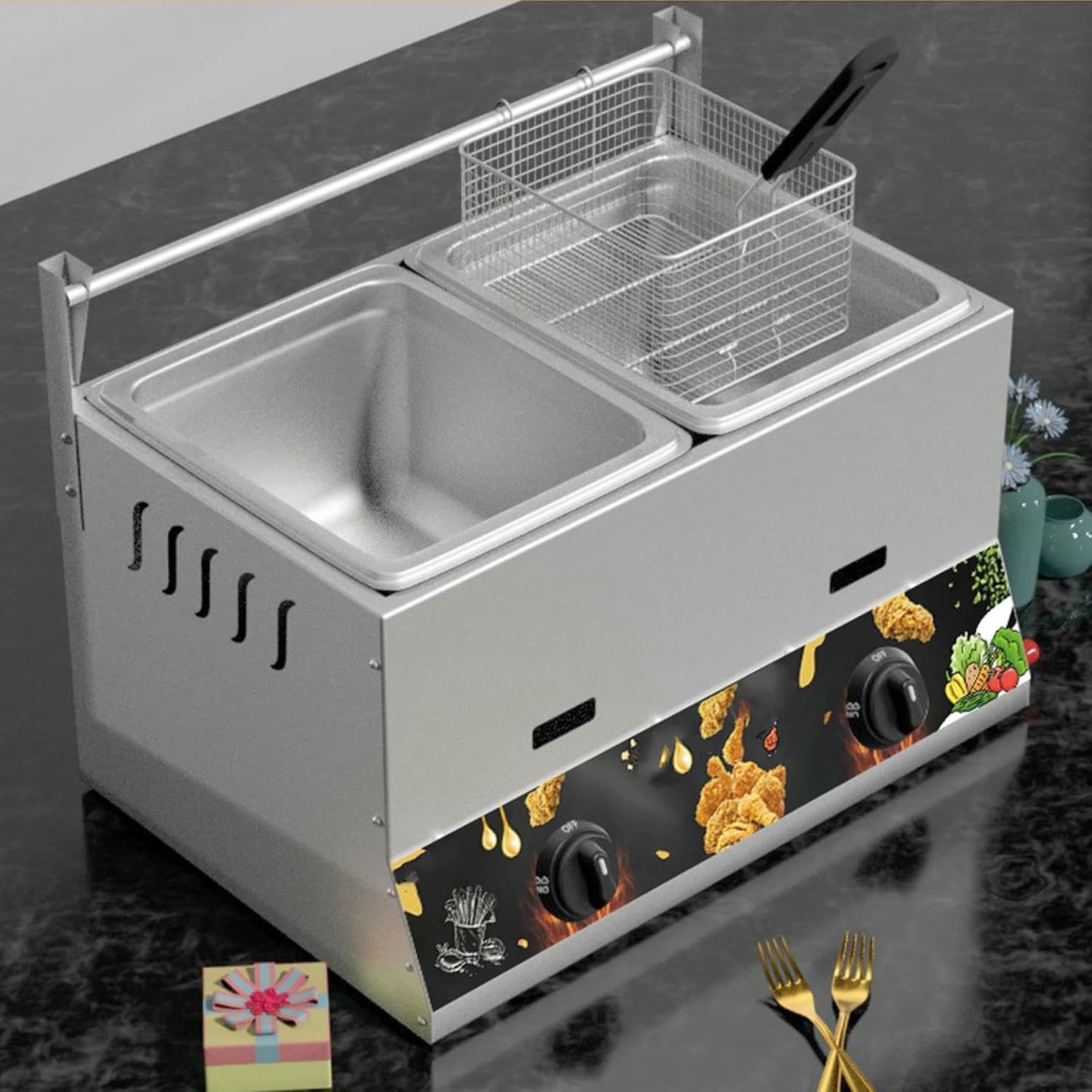 Friteuse commerciale au gaz en acier inoxydable grande capacité pour frites