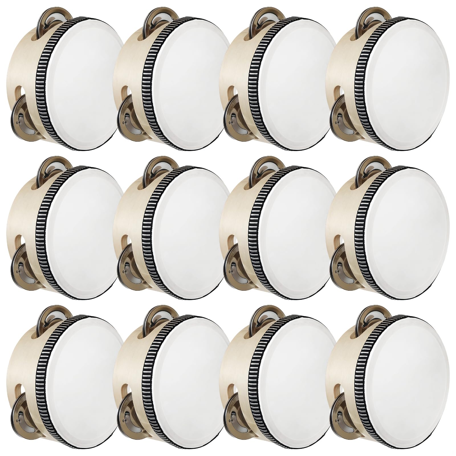 Pandereta de madera de 10 cm, 12 unidades, percusión de mano con parche de poliéster y piel de oveja, ideal para bodas, clases de baile y fiestas