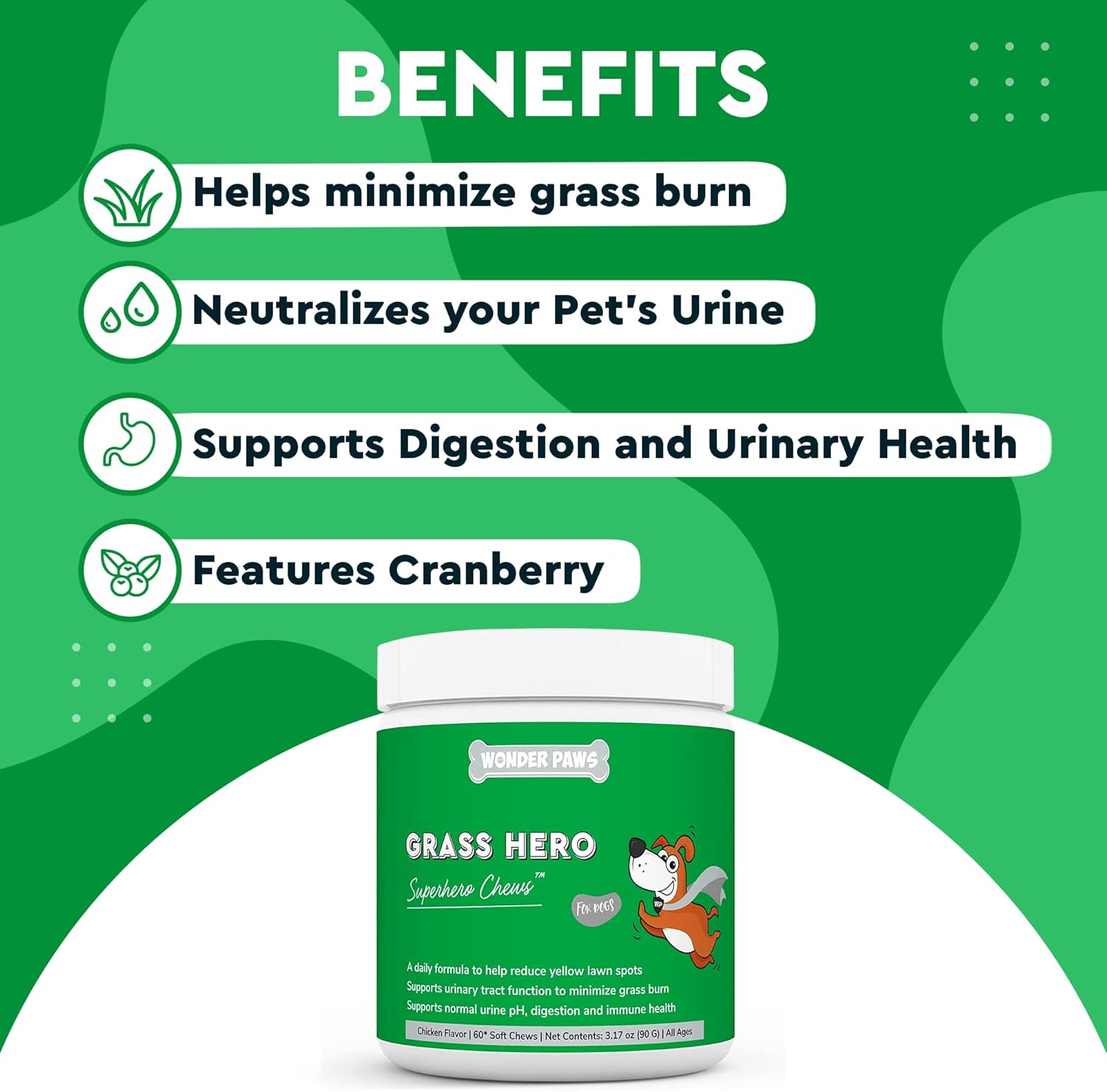 WONDER PAWS Grass Hero Soft Chews Plus Multivitamin Chews - for Dogs Urinary Tract Health, Lawn Care, Immune System Support & Daily Wellness - Grass Hero 60 Chews - Multivitamin 60 Chews